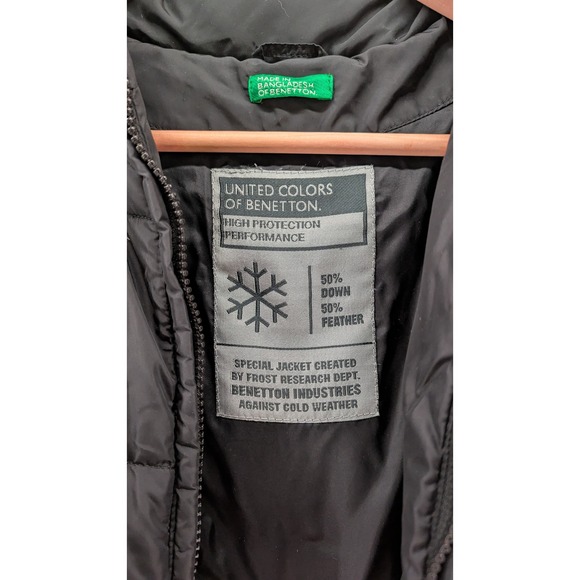 United Colors of Benetton Black Down Puffer Coat Women's Small - Picture 3 of 7